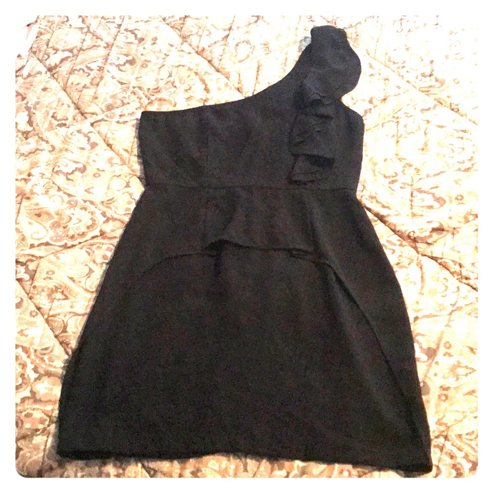 Black one shoulder dress with ruffles